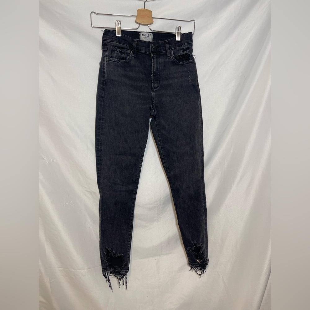 AGOLDE (Aritzia) Women’s Size 28 Dark Wash High Rise Distressed Raw Hem Jeans